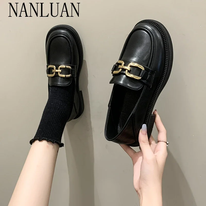 2024 Boutique Woman Pumps Cute Black Loafers Low Heel Elegant Shoes for Women Normal Leather Casual Social Premium Fashion Offer