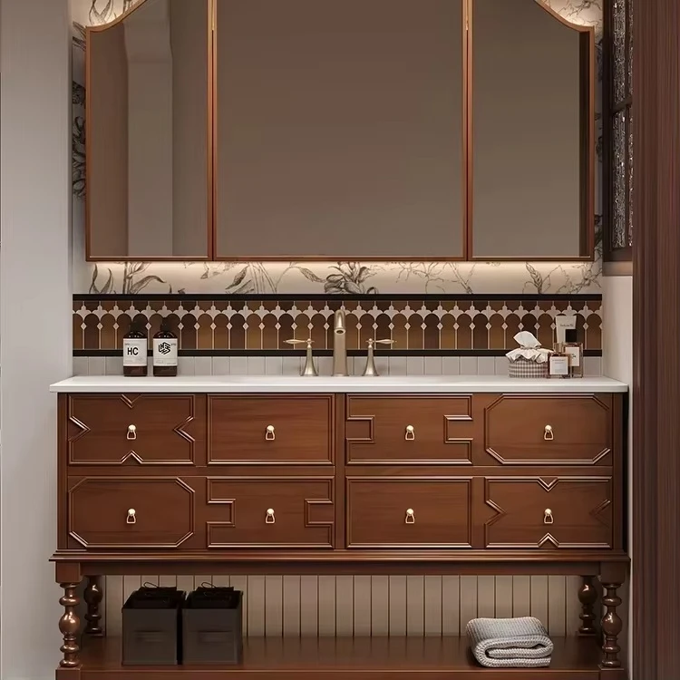 

&c French Vintage Style Bathroom Cabinet Set-Hospital & Workshop Use Smart Mirror Included Solid Wood Construction