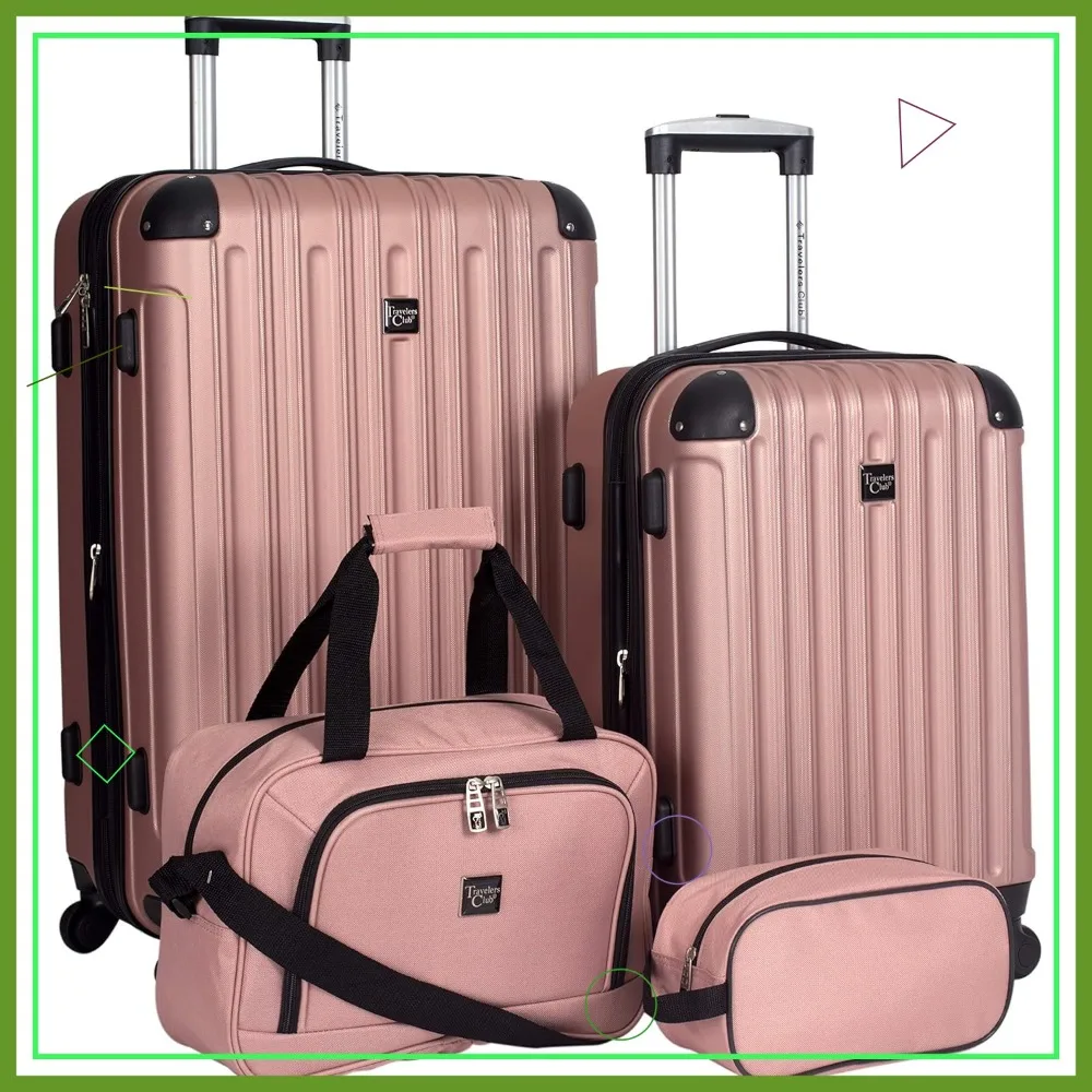 

Rose Gold Hardside 4-Piece Luggage Set for Travelers, Durable and Stylish Carry-On Suitcases