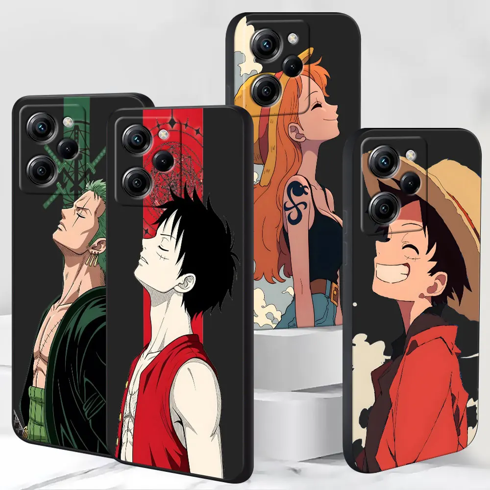 Black Frosted Case for Xiaomi Poco X4 F7 X3 NFC X5 M4 M7 F5 C65 M6 M3 Pro TPU Mobile Phone Cover Japanese Anime Luffy Zoro Nami