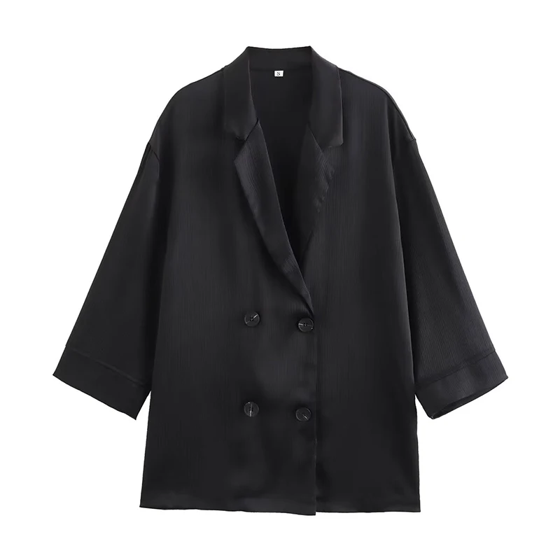 YENKYE New Women Elegant Casual Solid Double-breasted Blazer Lapel Collar Long Sleeve Autumn Loose Outerwear