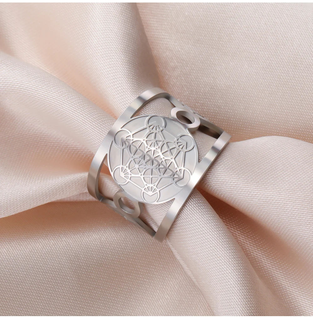 COOLTIME Solomon Blume des Lebens Chakra Ring Edelstahl Erzengel Heilige Geometrie Metatron Fingerring Schmuck Geschenk – Detail 7