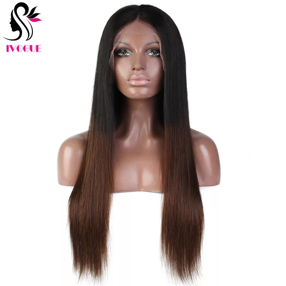 Ombre Brown Full Lace Human Hair Wig HD Transparent Lace Wigs Peruvian Remy Hair Glueless Full Lace Wig Pre Plucked For Women