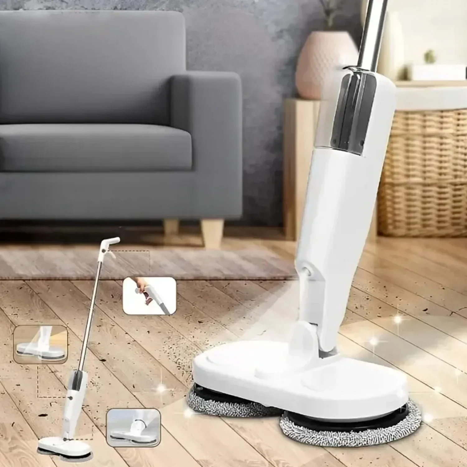 

LCordless Spray Mops With Water Tank Dual Head Brush Electric Cleaning Mop With Reusable Microfibers Pads Floor Clean Machine