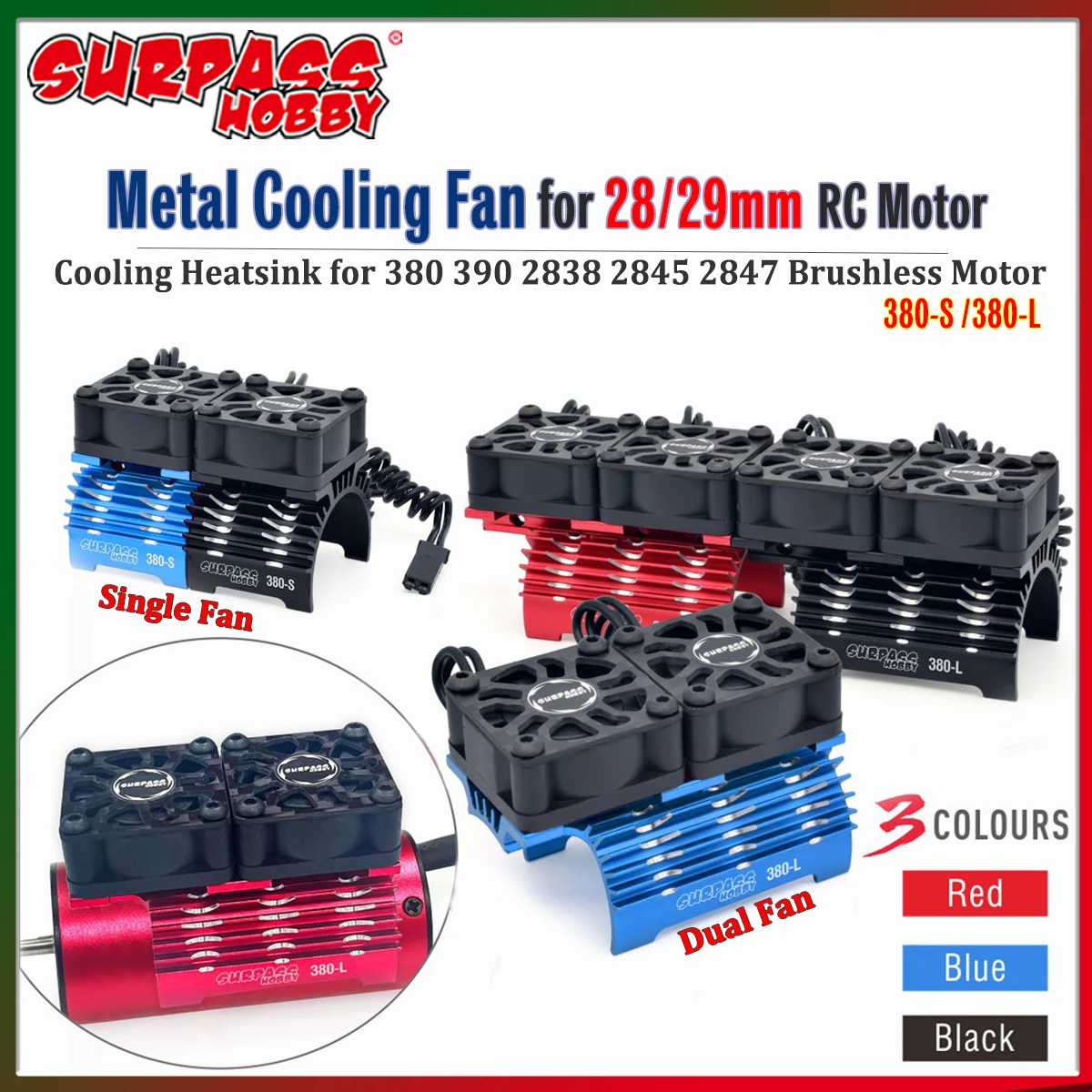 SURPASS HOBBY RC Motorlüfter Metall-Kühlkörper Einzel-/Doppellüfter für 380 390 2838 2845 2847 28/29mm Bürstenlose Motoren RC Auto