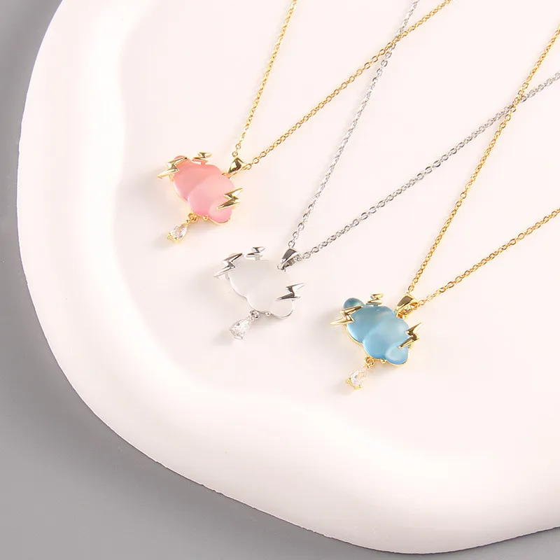 Cute Cloud Lightning Zircon Pendant Necklace Stainless Steel New Design Choker Jewelry Birthday Gifts For Women Girls