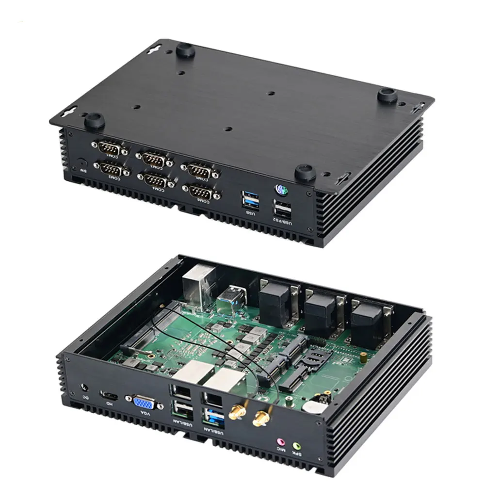Partaker I11 Industrial Mini PC 2 LAN 6 COM VGA+HDMI Dual Disp IP65 Dustproof, 24/7 Ops Aluminum Alloy -10~60℃ Harsh Envir
