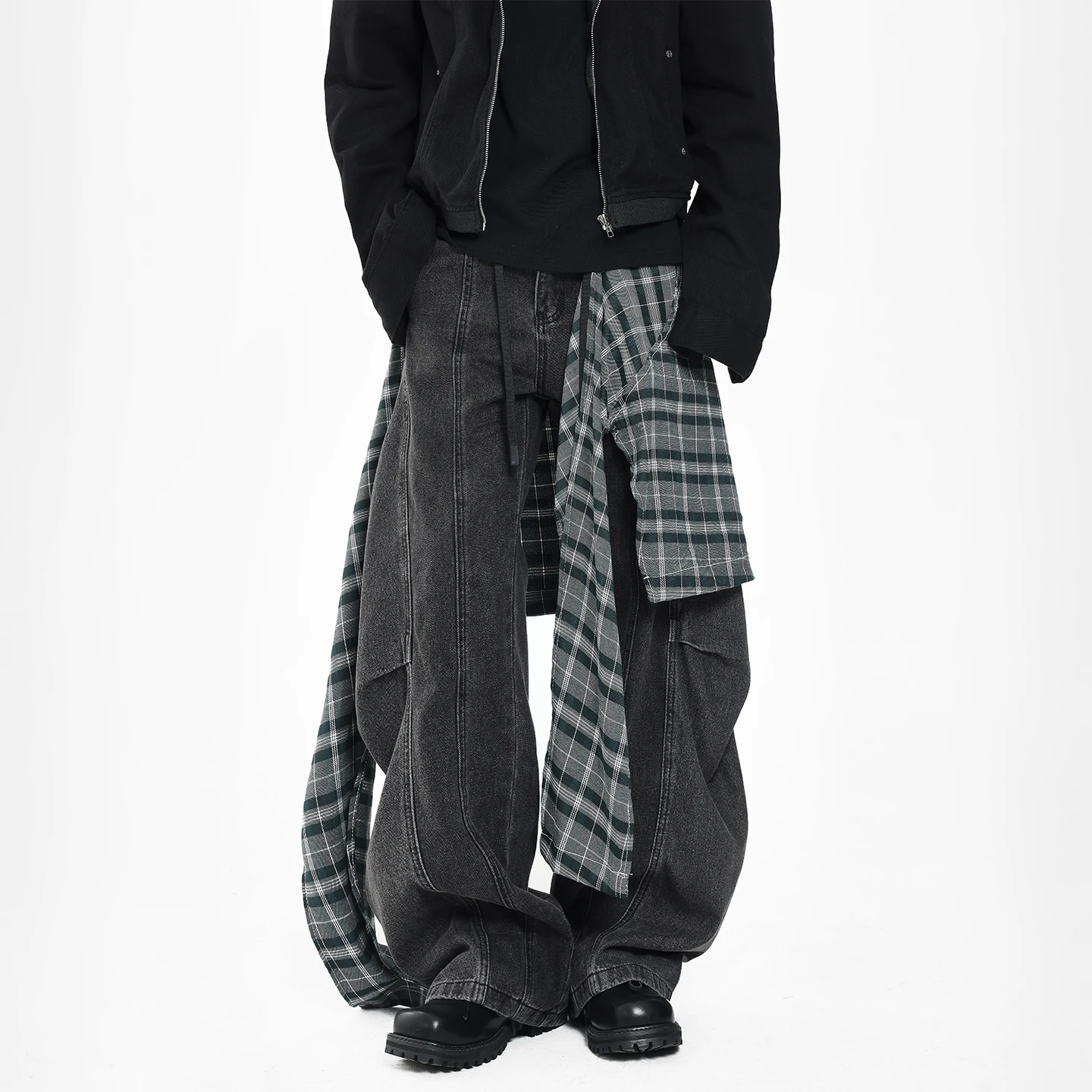 Removable Plaid Denim Pants Jeans Men Women Streetwear Fashion Brand Hip Hop Loose Casual Cargo Baggy Jeans Pants Trousers