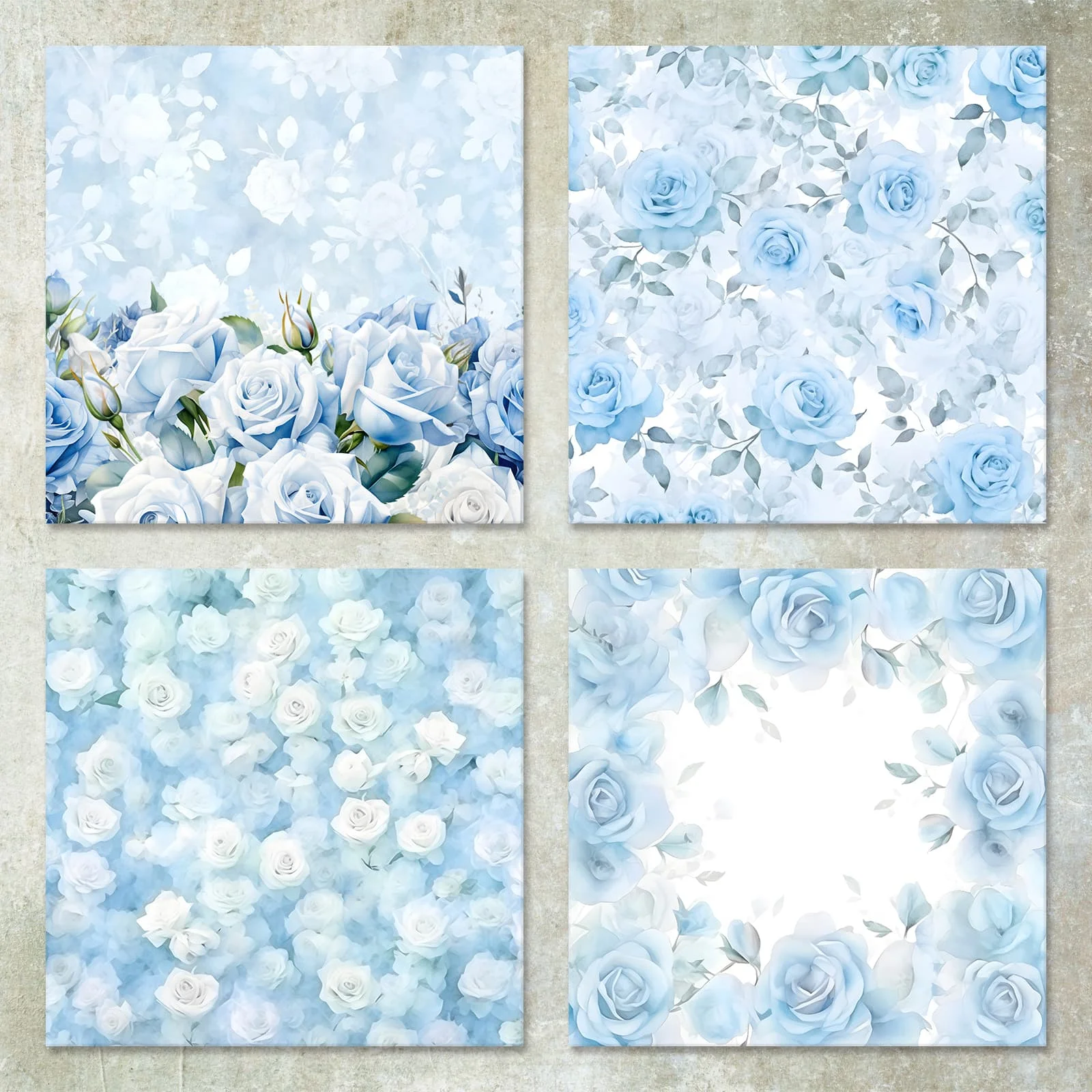 36 Sheets 6inch (White Rose Blue Background) Clipping Thin Paper for Bullet Diary, Junk Magazine, Greeting Card Background