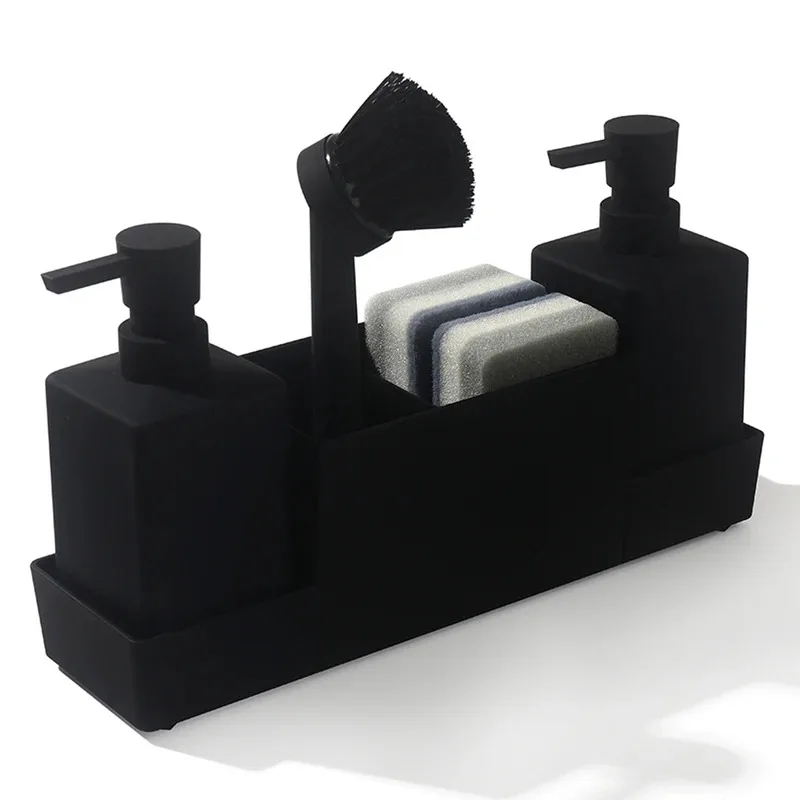 Kitchen soap dispenser with sponge holder (excluding sponge), suitable for sink, hand soap, and dishwashing liquid