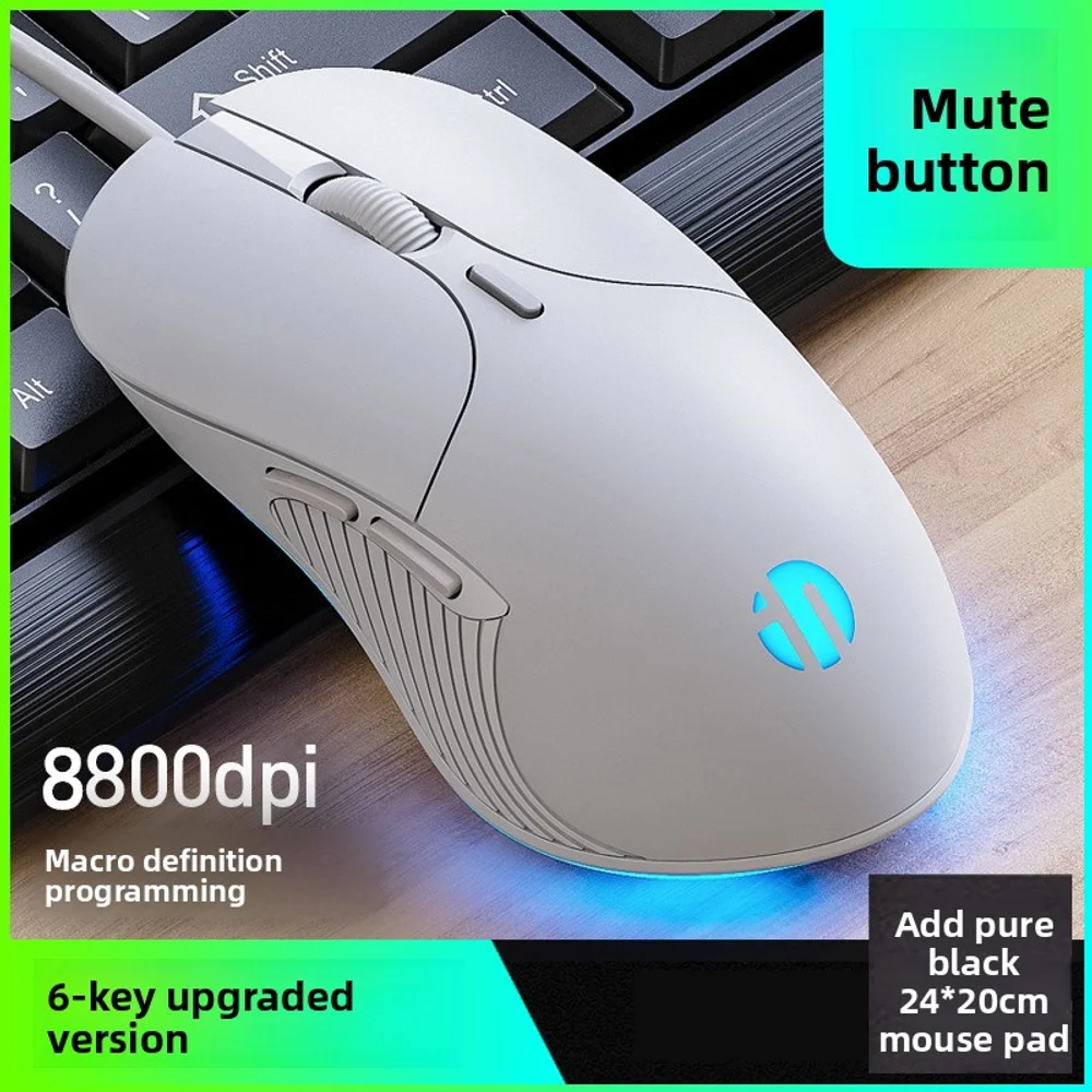 Büro-Gaming-Maus, kabelgebunden, stumm, 6 Tasten, Makroprogrammierung, leuchtendes Zuhause