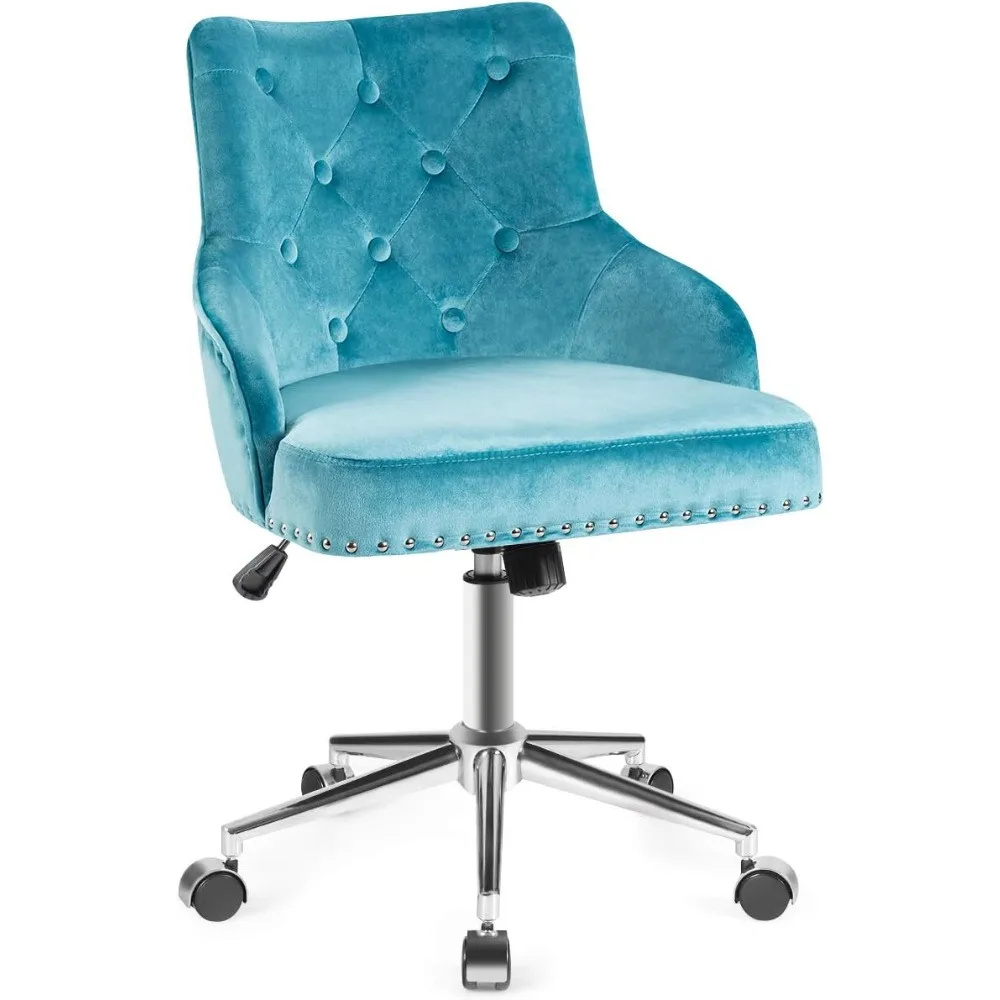 

Modern Home Office Chair, Tufted Velvet Swivel Armchair, Mid-Back Velvet Office Chair with Soft Seat, Adjustable Task Chair Com