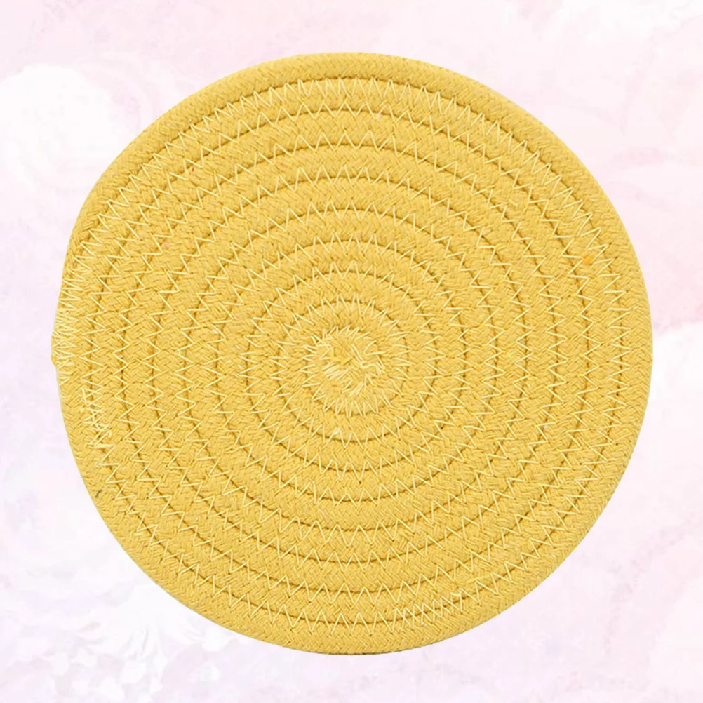 

1Pcs Cotton Thread Insulated Coaster Heat Resistant Non-Slip Round Cup Mat Handmade Decorative Placemat Yellow Size M for Table