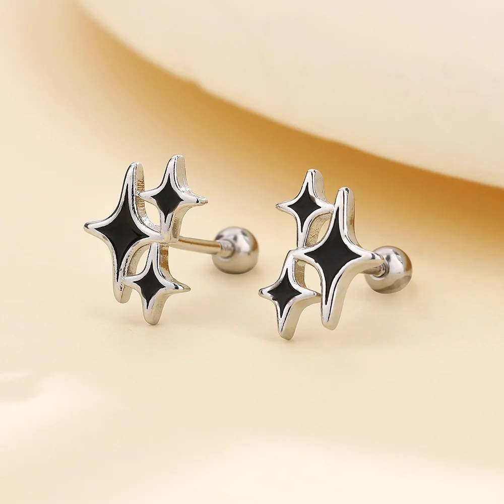 New Trendy Silver Color Stud Earrings Cross Stars Black Enamel Punk For Women Girl Gift Fashion Jewelry Dropship Wholesale