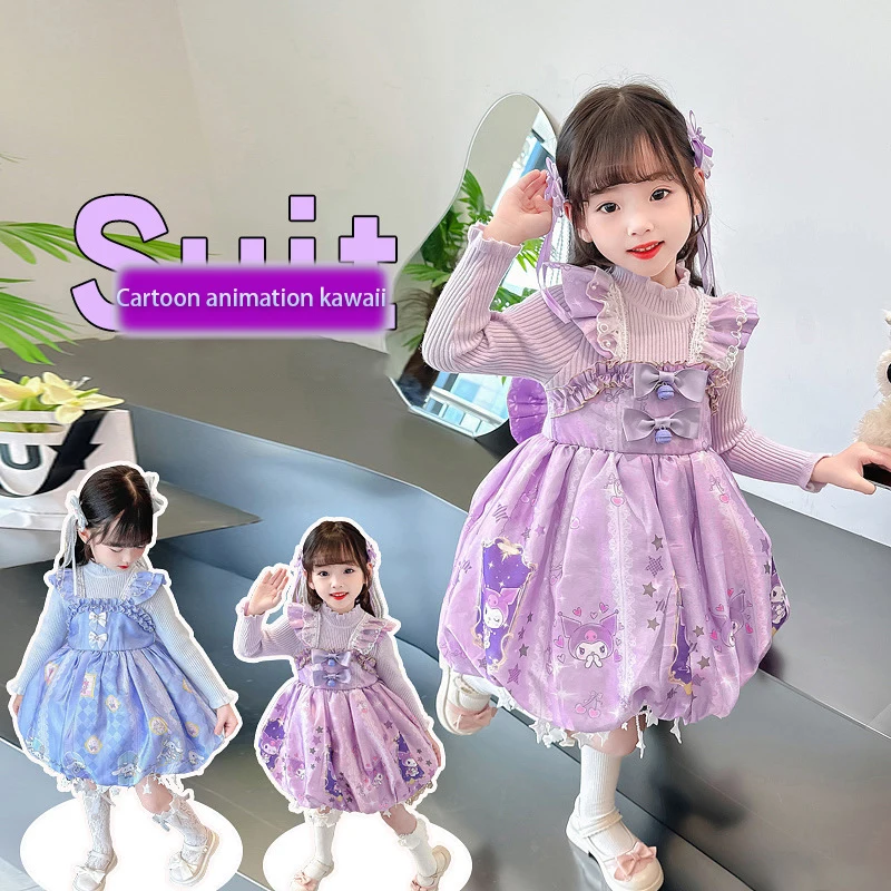 

Sanrio Children My Melody Sweater Dress Lolita Anime Figure Girl Princess Dress Autumn and Winter Sweet Cartoon Kawaii New Style
