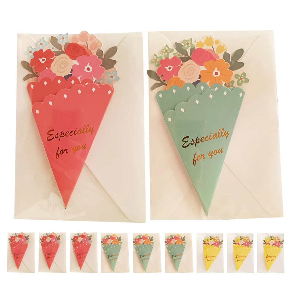 

15 Pcs Three-dimensional Bouquet Greeting Card for Mother's Day Mom Blessing Cards Gifts