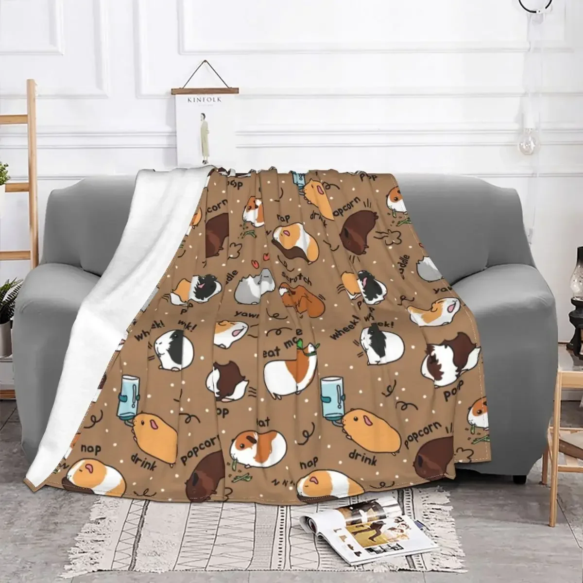 Kawaii Guinea Pig Animal Flannel Throw Blankets Blankets for Bedding Bedroom Super Warm Plush Thin Quilt