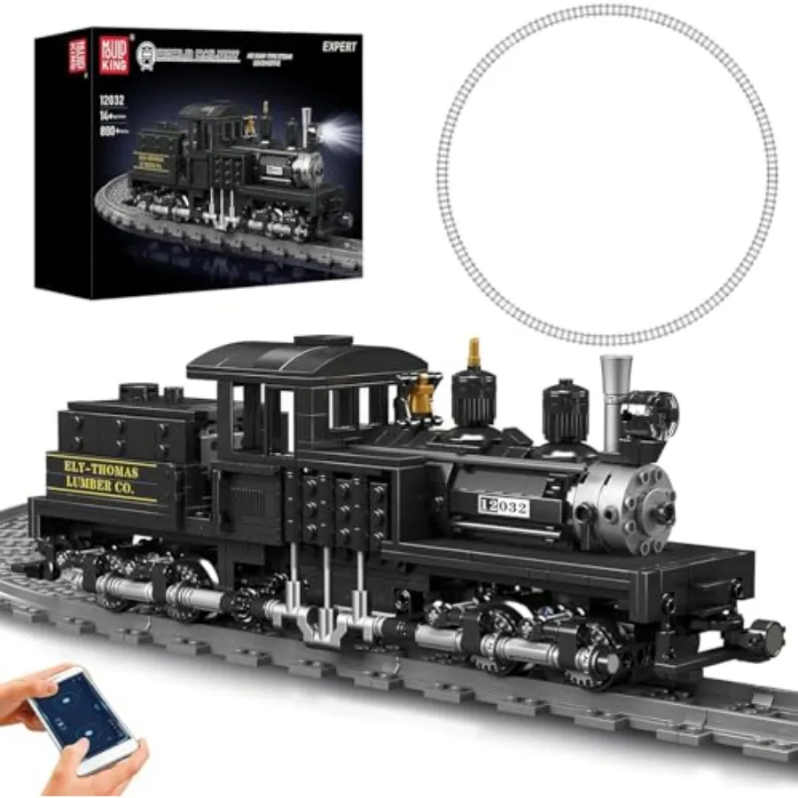 

Shay-Type Steam Locomotive Building Set with LED Lighting Remote/App Control Engineering Toy Kit for Adults 880 PCS Model Train