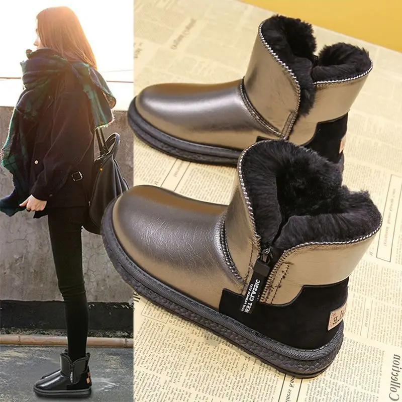 أحذية الثلوج النسائية 2025 الشتاء سميكة قصيرة أنبوب الأحذية القطنية أحذية قطنية النساء سميكة سوليد أحذية قصيرة النساء