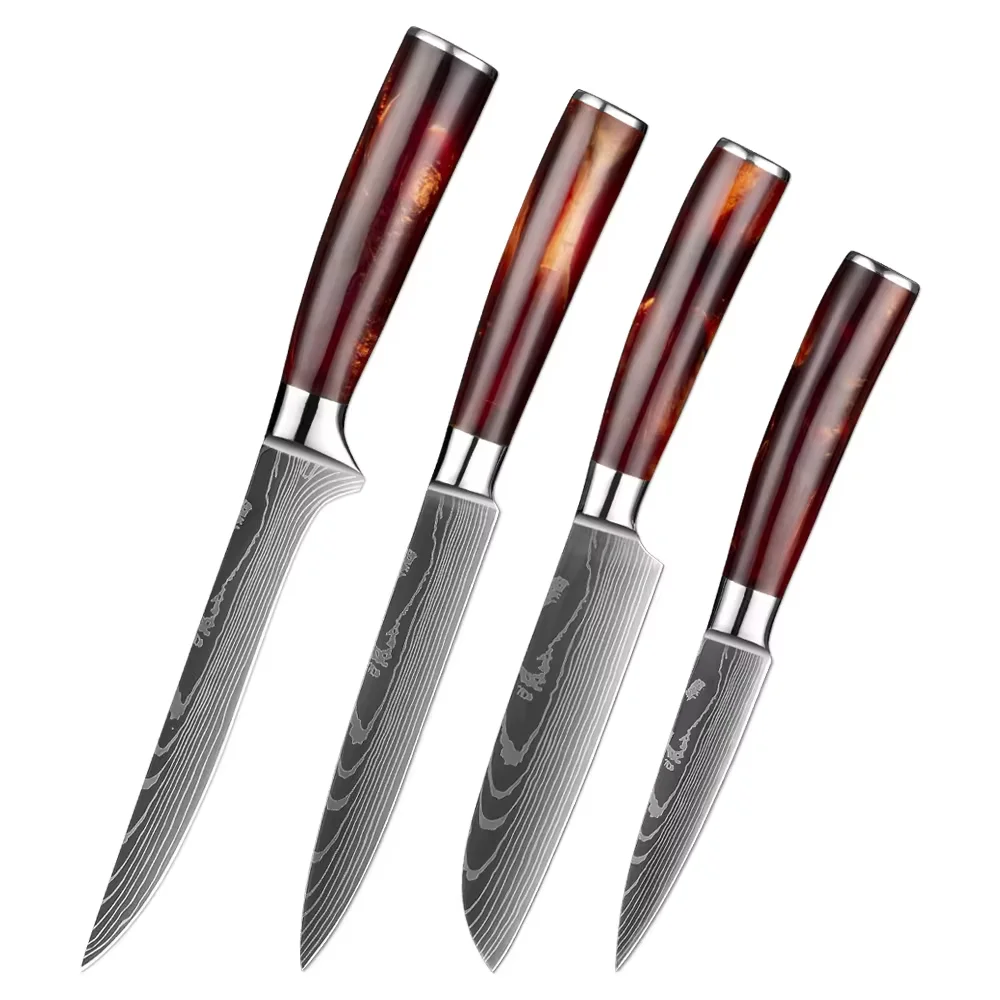 

Stainless Steel Kitchen Knife Sharp Utility Paring Knife Set 1-4PCS Small Chef Boning Fruit and Vegetable Knife Red Resin Handle