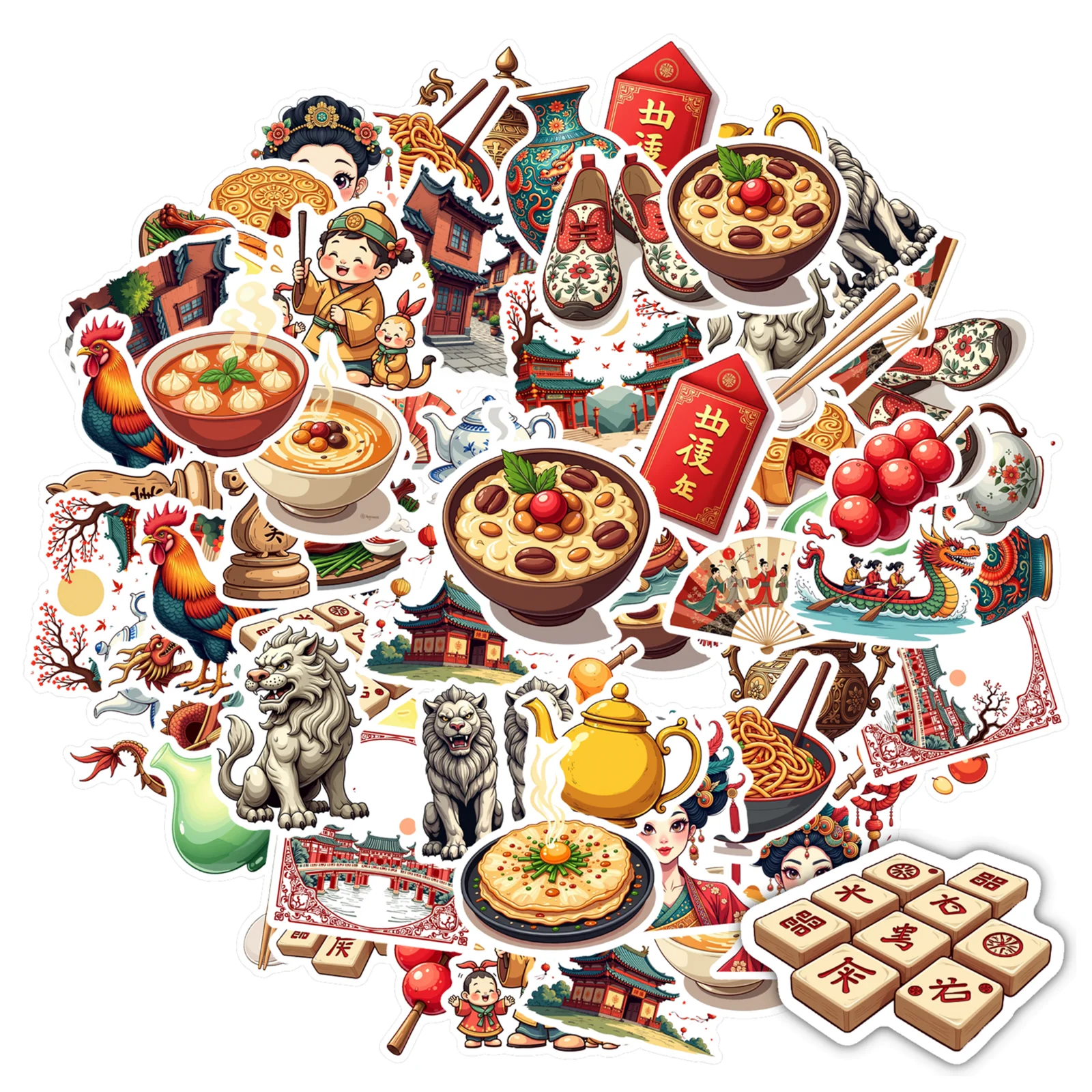 35 Uds.-70 Uds. Pegatinas de cocina tradicional, pegatinas tradicionales de cultura china de dibujos animados, pegatinas para niños, juguete para teléfono y portátil DIY