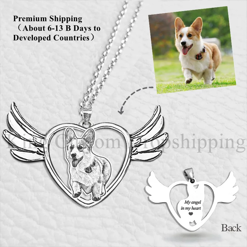 2025  Customized Cute Pet Engrave Photos Heart wings Keychain Handmade Pictures of Cats and Dogs Keychain Memory Jewelry