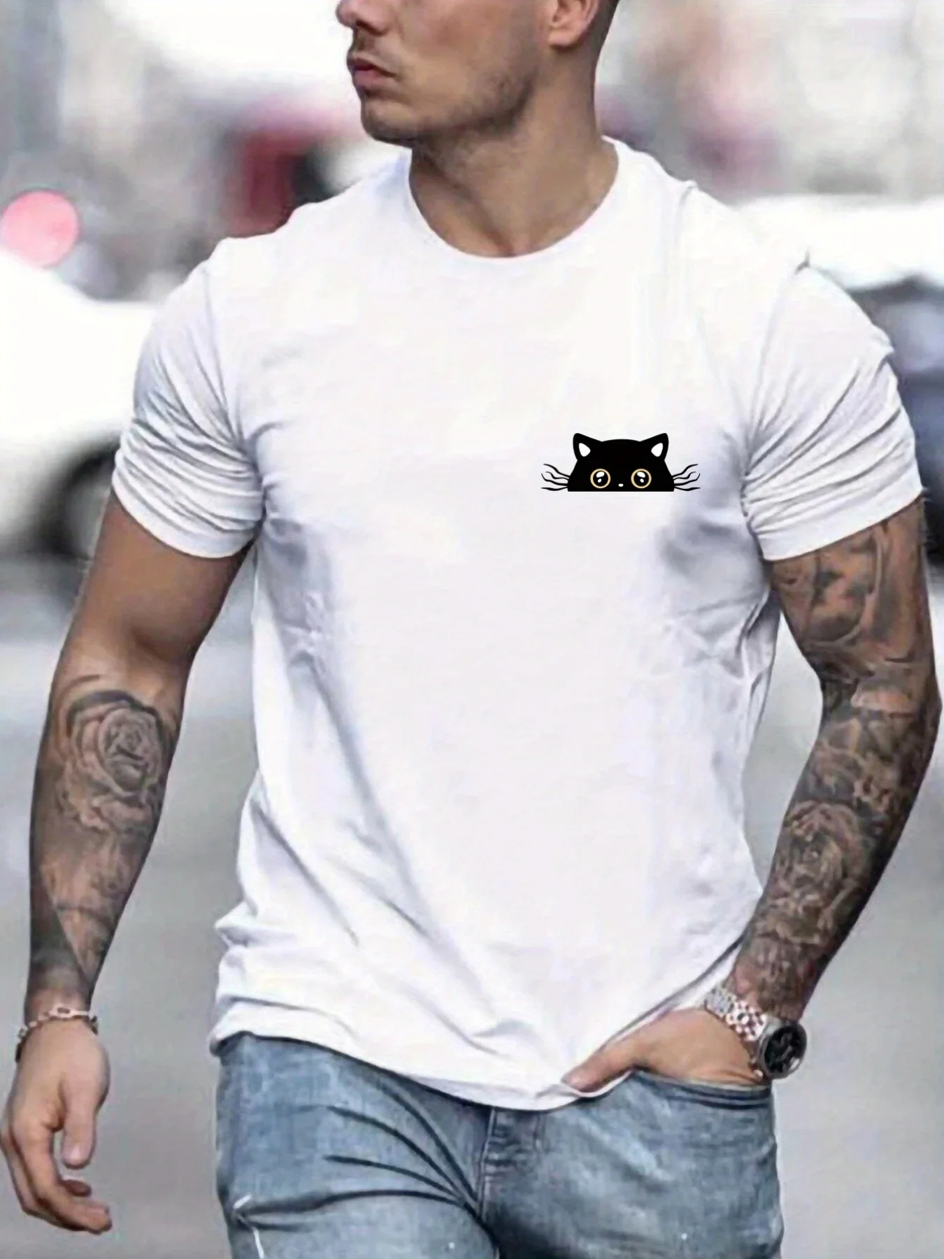 

Cat Pattern Print Men's T-shirt, Graphic Tee Men's Summer Clothes, Men's Outfits