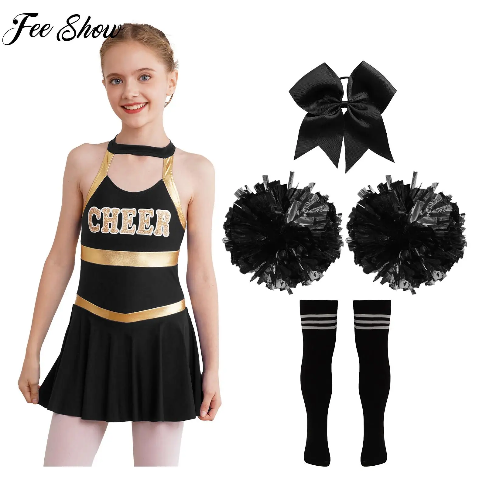 Children Girls Cheerleading Dance Costume Uniform Sleeveless Sweet Cute School Sports Meeting School Stage Performance Outfits