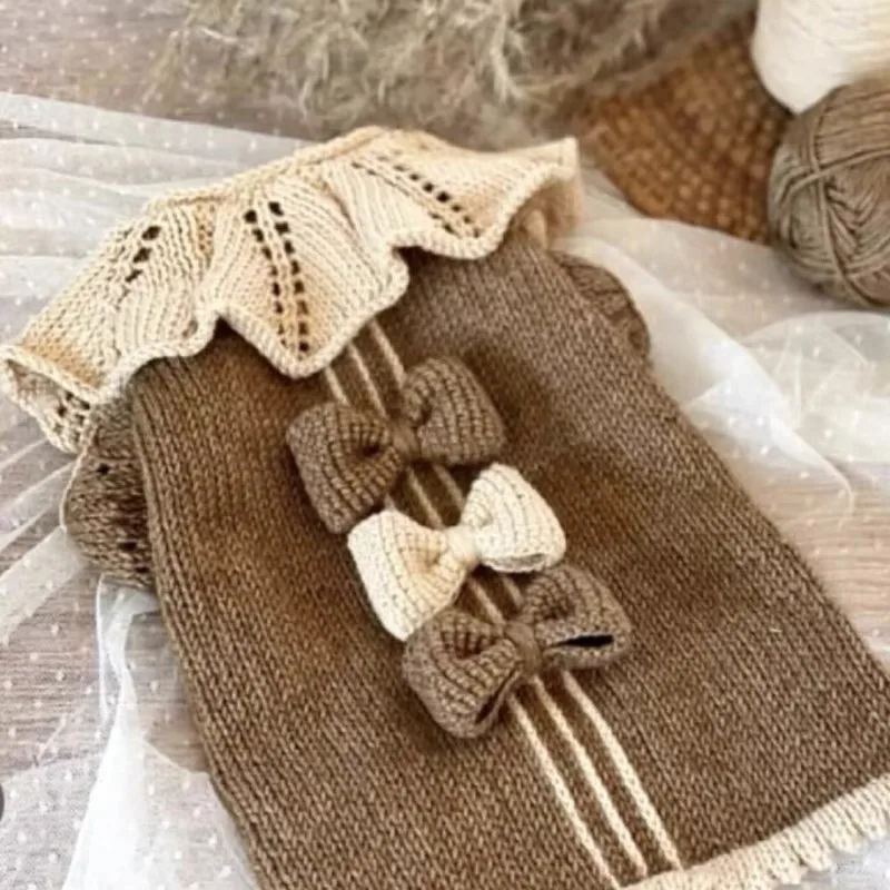 

Fashion Pet Maltese Clothes Sweet Sweater Pet Bow Knit Teddy Winter Warm Two-Legged Clothes Solid Color Puppy Pullover XS-XL