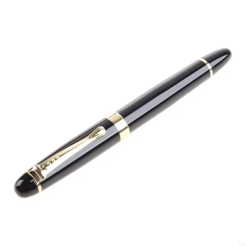 T5EA Jinhao X450 검은 중간 펜촉 금색 트림 만년필 좋은 선물