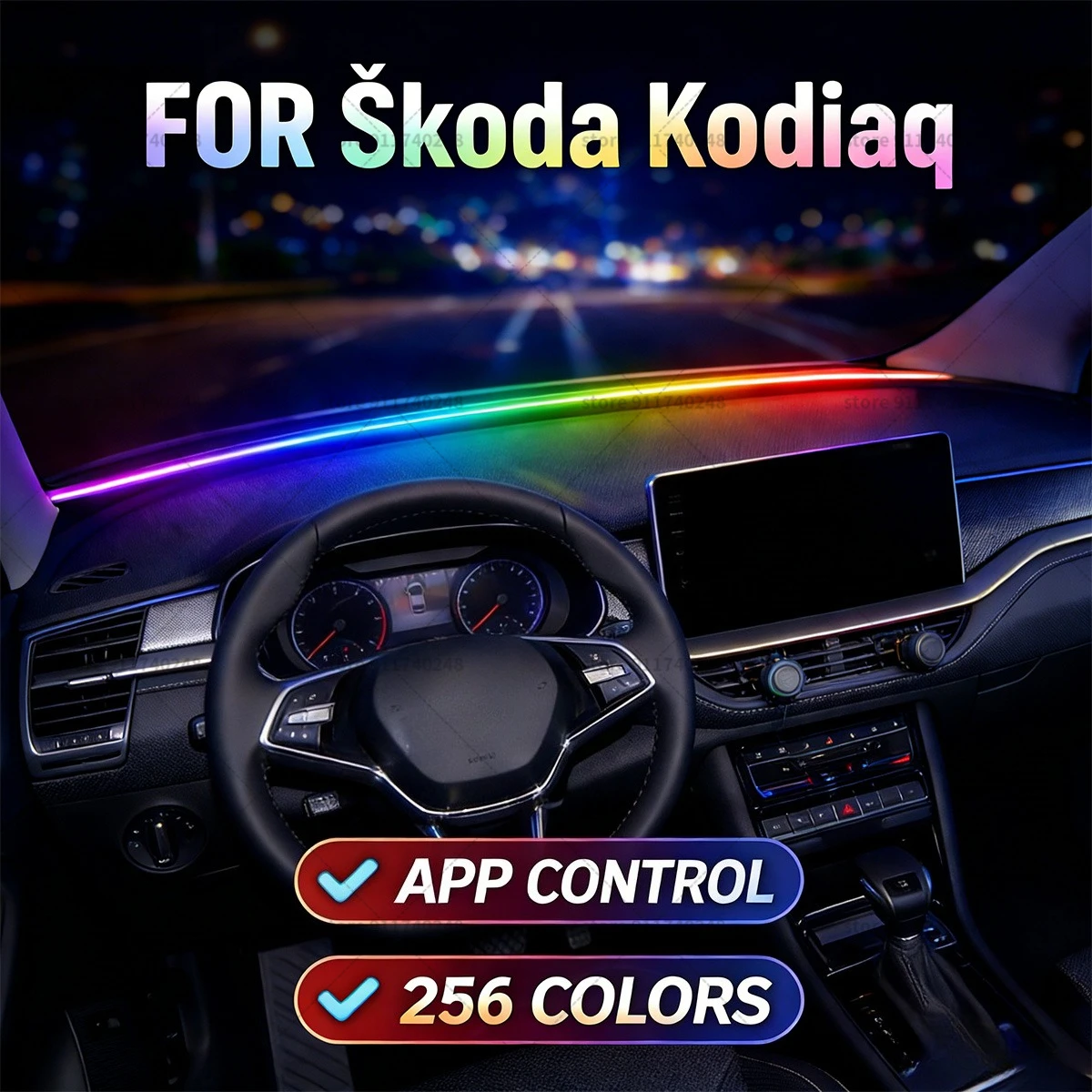 

Декоративная световая полоса для автомобилей Škoda Kodiaq, цветная акриловая звукоизоляционная полоса для лобового стекла, атмосферная подсветка