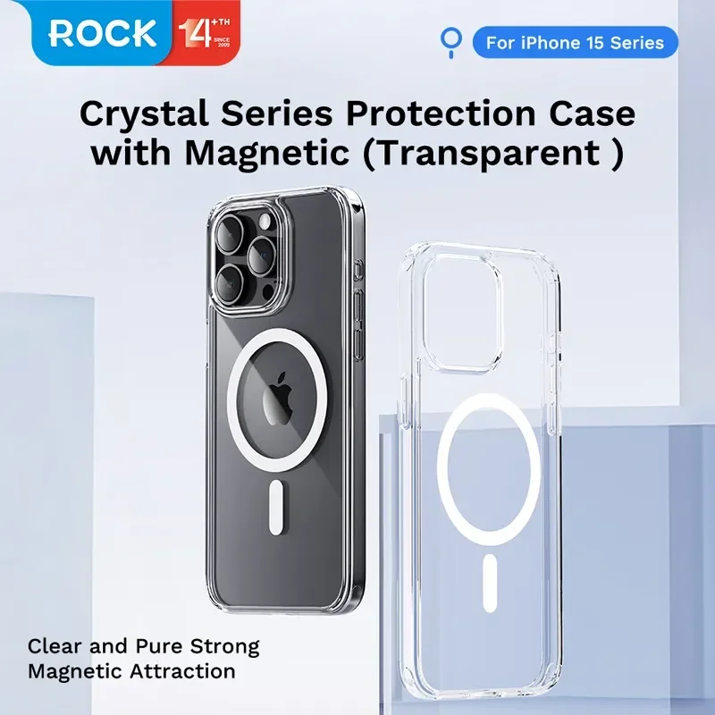 For iPhone 15 Pro Case Rock Space Magnetic Crystal Clear PC+TPU Anti-Scratch Transparent Cover For Magsafe for iPhone15 Pro