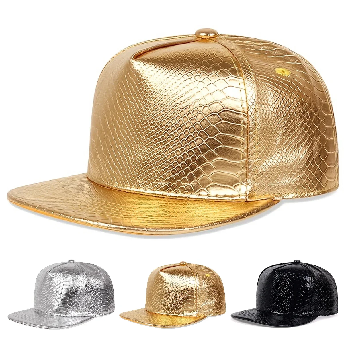 Unisex Python Pattern Leather Hip-hop Hats Spring Autumn Outdoor Adjustable Casual Baseball Caps Sunscreen Hat