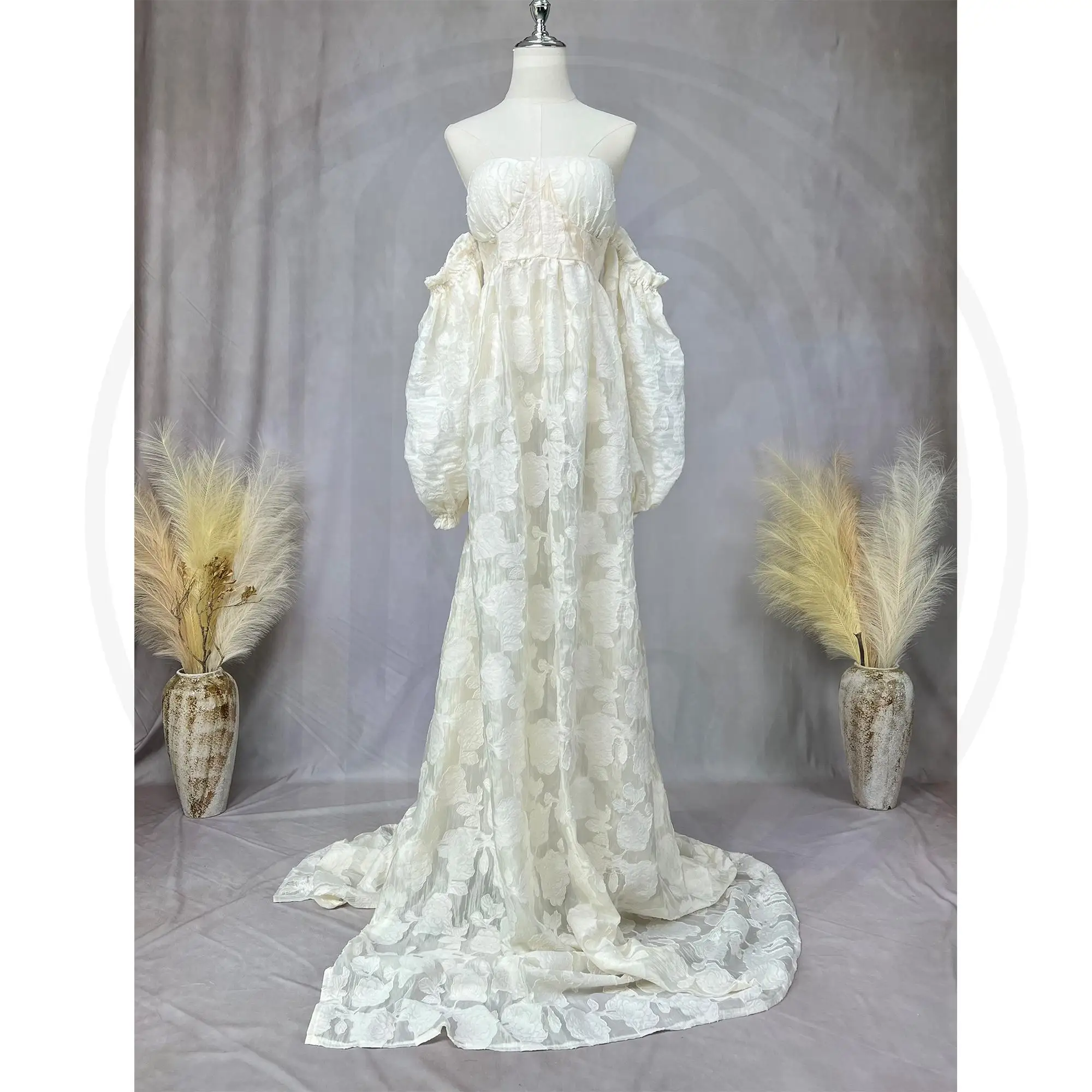 

Don&Judy Maternity Dress Lantern Sleeves Side Slit Gown For Pregnant Woman Photography Off Shoulder Dress