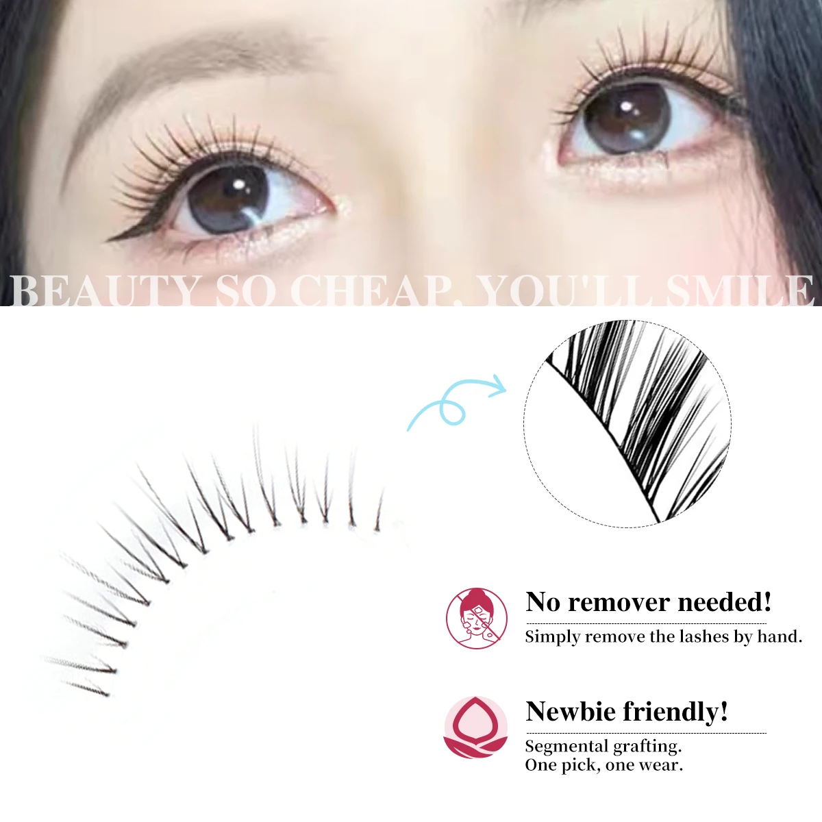 5 pares w41 cílios postiços finos macios cluster cílios naturais grossos dos desenhos animados cílios claro banda estilo coreano anime maquiagem