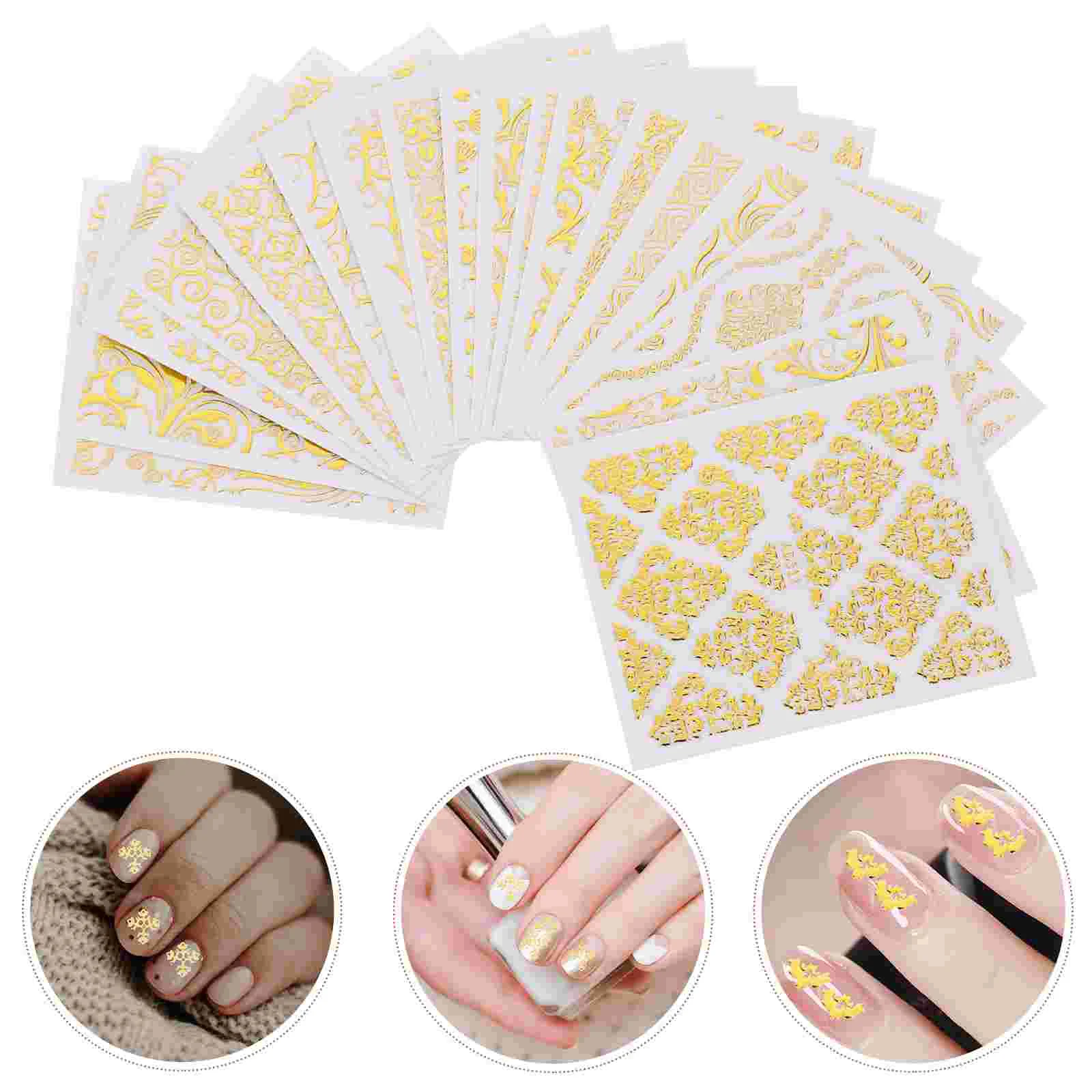 

20 Sheets 3D Metal Nail Stickers Golden Decals Nail Tips Sticker Self-adhesive Nail Tips Ethnic Lace Leaves Pattern