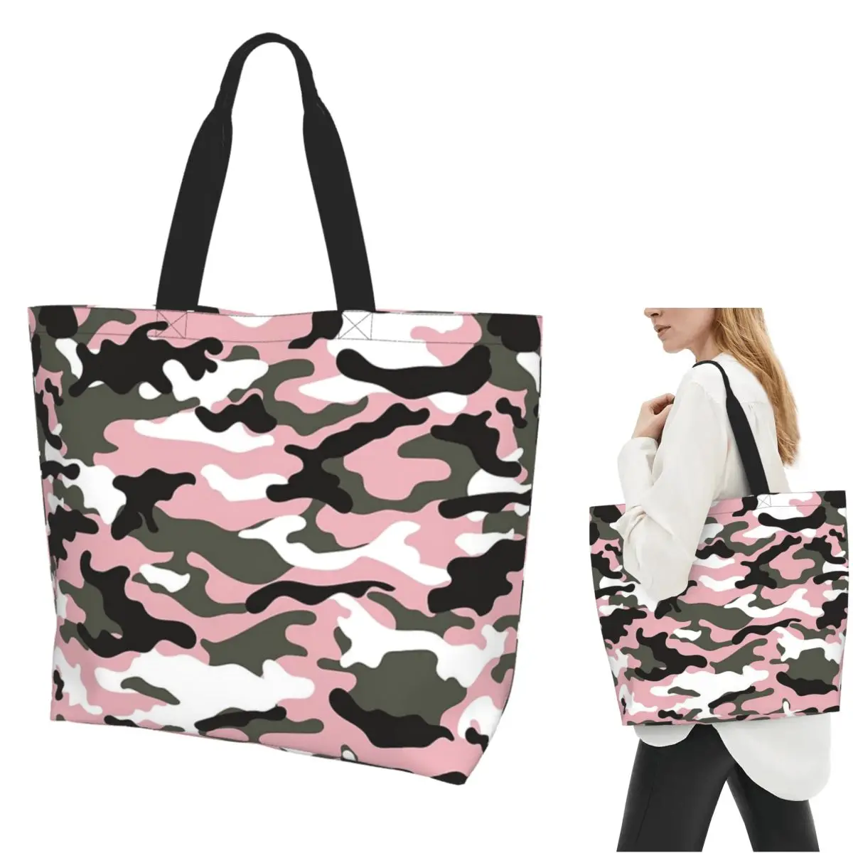 

Pink Military Camo Pattern Girls Texture Squad Background Shopping Tote Bag Canvas Shoulder Bags Shopper Grocery Handbag Women