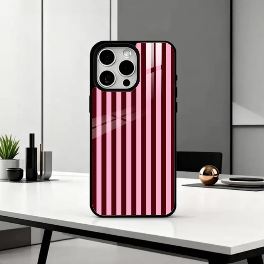 B-Burgundy White Stripe   Phone Case For iPhone17,16,15,14,13,12,11 Plus,Pro Max Magnetic For Magsafe Wireless Charging