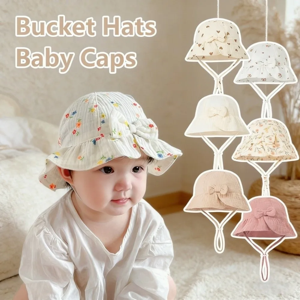 

New Thin Baby Fisherman Hat Printed Cute Bowknot Princess Hat Adjustable Bucket Cap Spring Summer