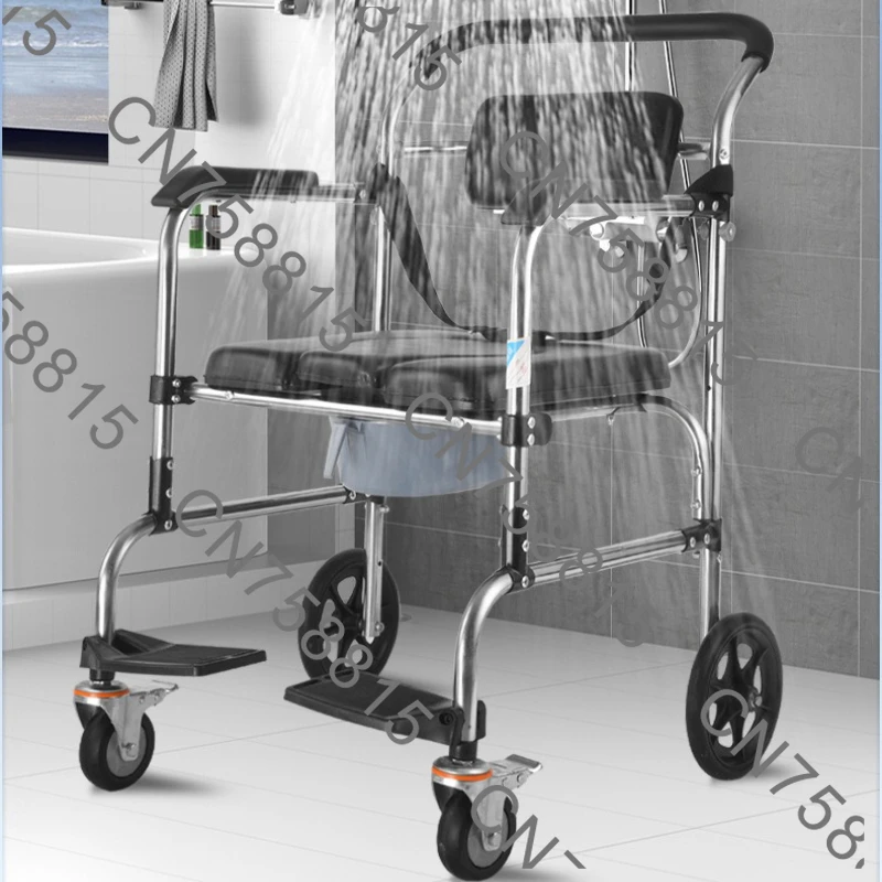 

360°Swivel Wheel Mobile Potty Pregnancy Senior Bath Chair Reinforced Seat Frame‌‌ Stainless Steel Folding Commode Chair Adults