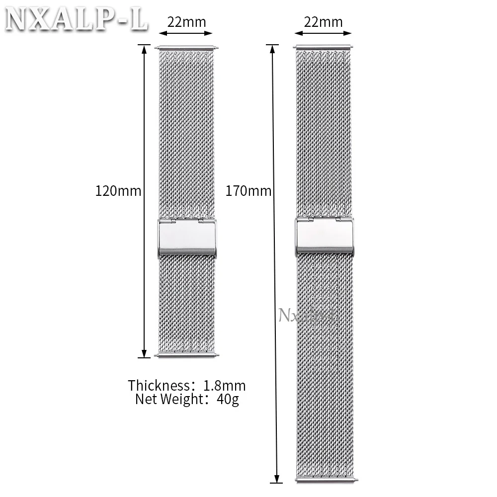 0.6 Milanese Mesh Loop 18mm 20mm 22mm for DW for Omega Bracelet Stainless Steel Watch Band 1.8mm Thickness Strap Folding Buckle view 6
