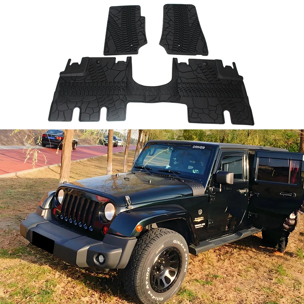 

3-Piece Cargo Floor Liners Mats All Weather For Jeep Wrangler JK 4 Doors 2009 2010 2011 2012 2013 Black