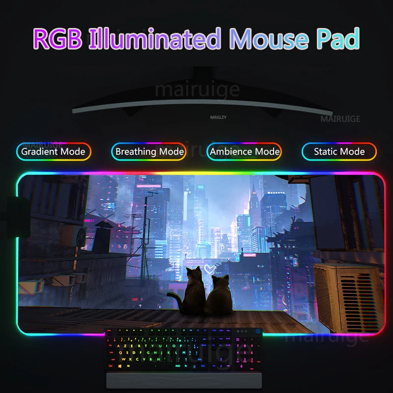 RGB Led Backlight Mouse Pad Cool Cyberpunk Gaming Accessories Carpets Large Mause Pad Gamer XL Neon Mechanical Keyboard Desk Mat