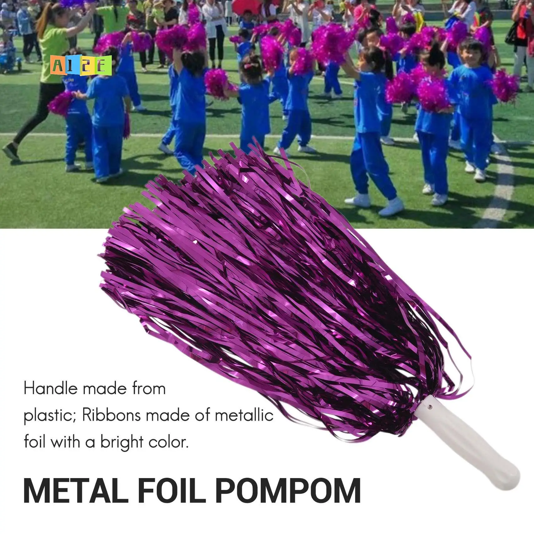 

A12E-24Pcs Cheerleading Pom Poms Metallic Foil Cheer Pom Poms With Plastic Handle For Adults Kids Cheerleaders Party