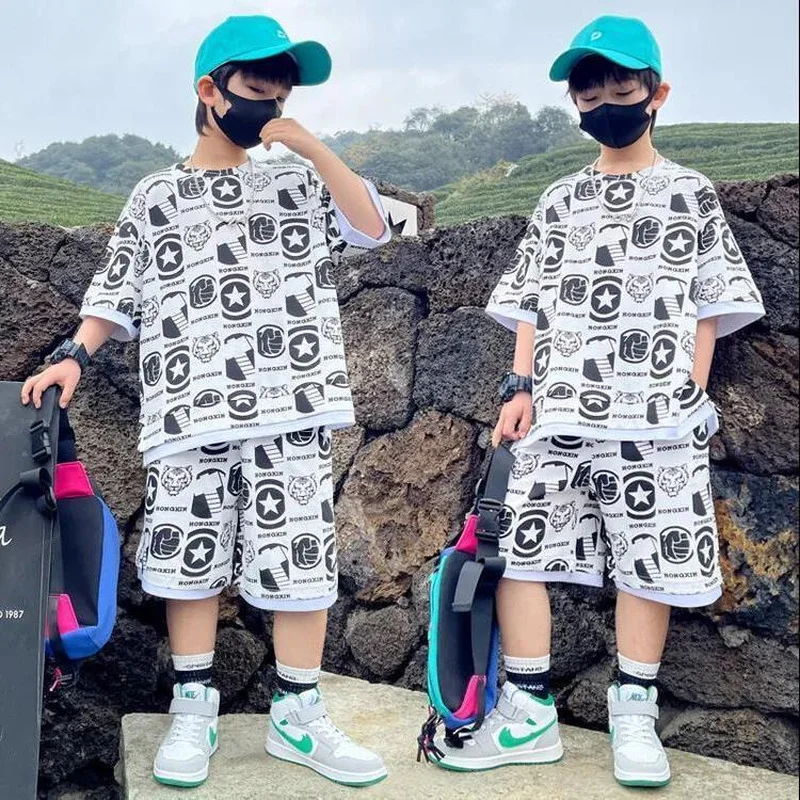 2022 teenage Boy Set kid clothing Suit Cotton Summer Outing Clothes Top Shorts 2PCS Clothing for Children\'s 8 10 12 14 years