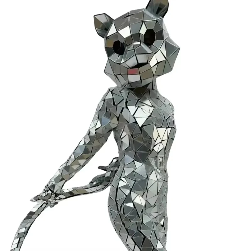 Silver Mirror Cat Head Mask Jumpsuit Cosplay Shiny Helmet Animal Rave Mask Costume Stage Costume Props Music Festival Clothing