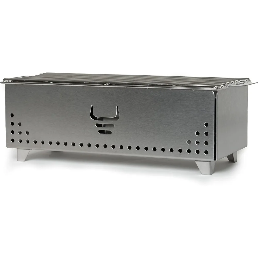 

Portable Tabletop Charcoal Grill,Hibachi, 100% Stainless Steel, Grill at 750ºF, Patio, Balcony. 15”x7” Grilling Area