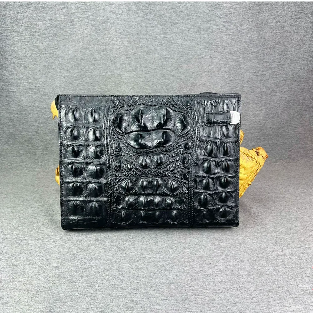 Authentic crocodile leather men's large classic black wrist bag real crocodile leather men's fashion handbag view 3
