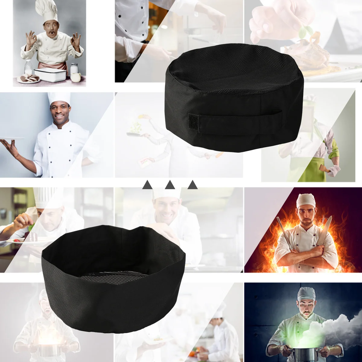 Black Professional Catering Chefs Skull Cap Breathable Mesh One Size Adjustable Strap Comfortable Cooking Baking