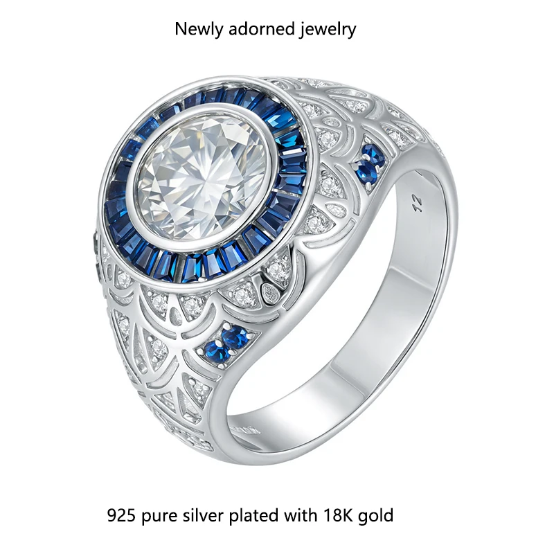 

A 925 silver ring with a 3-carat moissanite stone, suitable for men's hip-hop retro fashion, ideal for parties, birthdays, and o